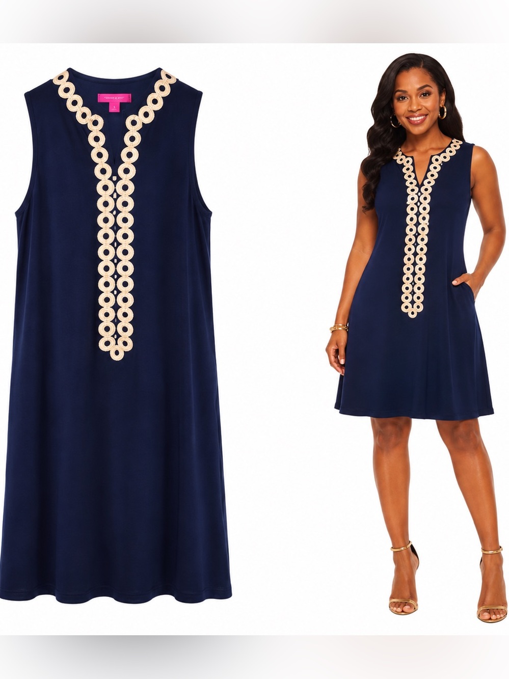 Lilly Pulitzer Navy Sleeveless Dress with Gold Trim 8